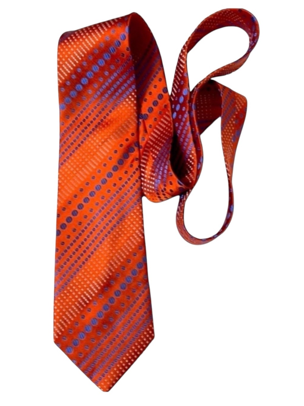 Venturi Uomo Orange with Blue/Grey Circle Design Silk Necktie